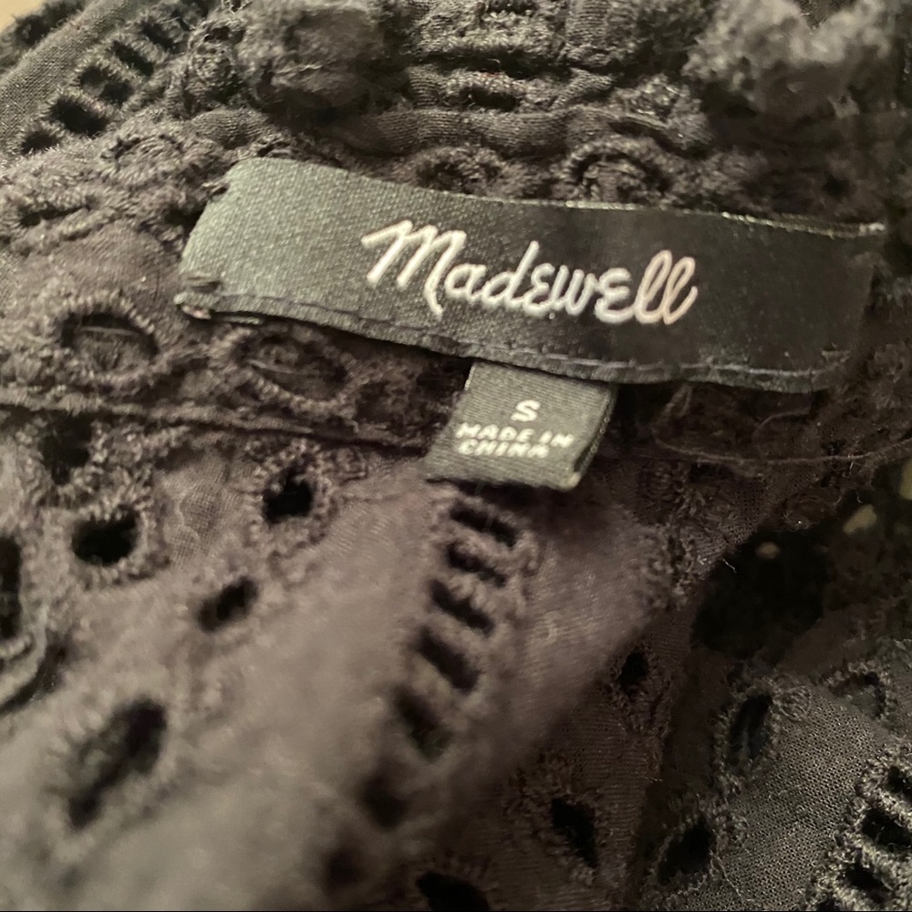 Madewell Eyelet Mock Neck Black Blouse - Picture 4 of 6